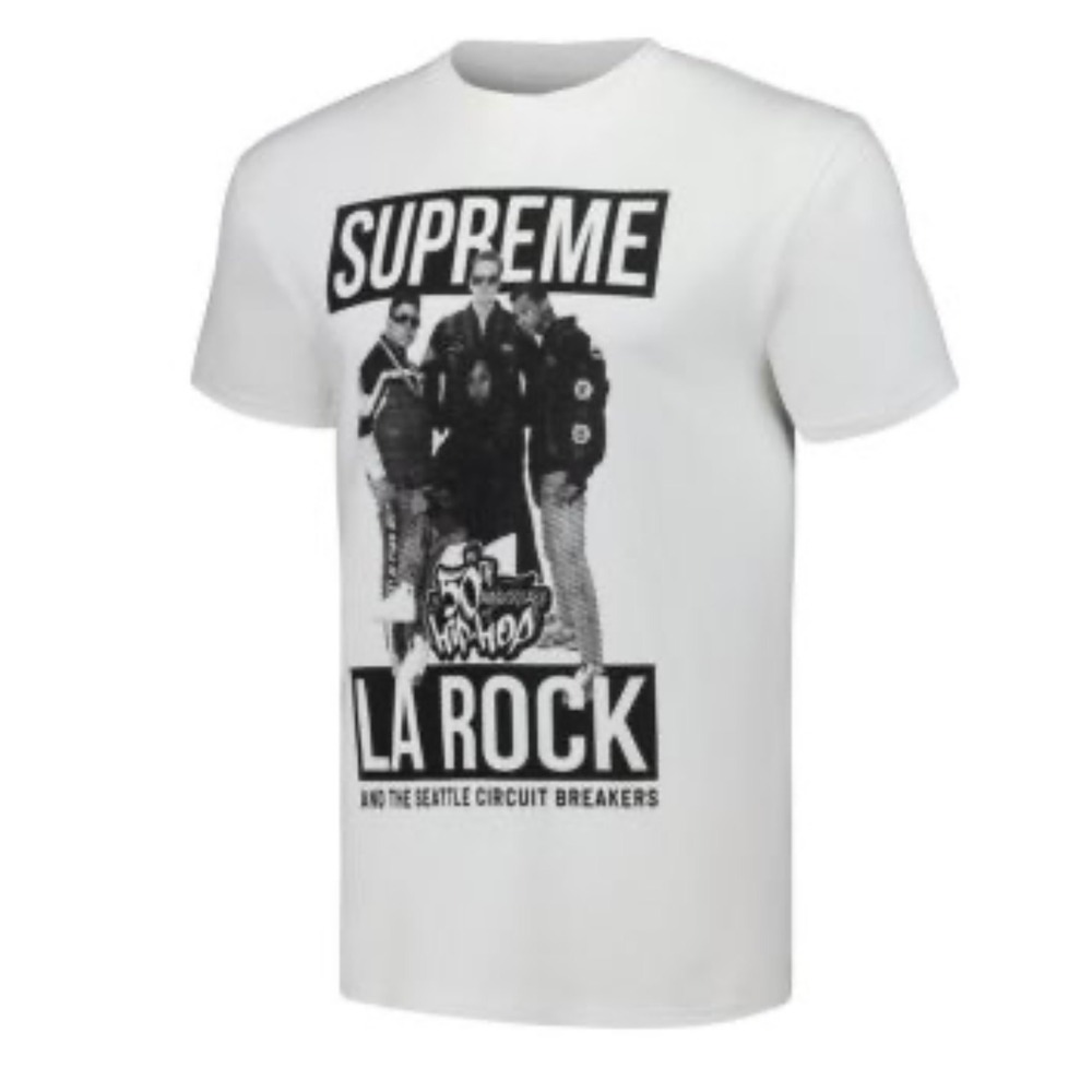 Kids Supreme La Rock 50th Anniversary of Hip Hop White Graphic T-Shirt Size M